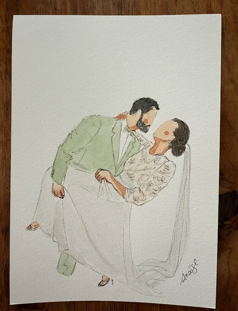 Aquarelle personnalisée A4 – Portrait avec décor sur mesure