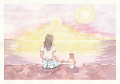 Aquarelle souvenir A4 avec arrière plan deuil perinatal prematurité